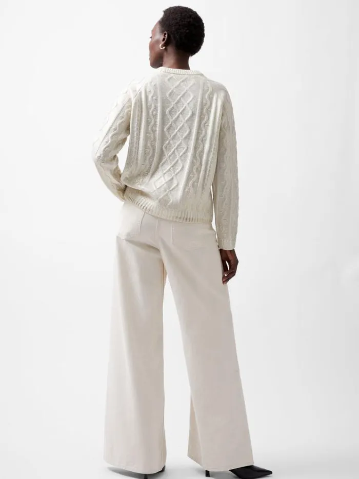 French Connection Jumpers and Cardigans Otilia Foil Cable Knit Jumper Winter White 8211 Woman