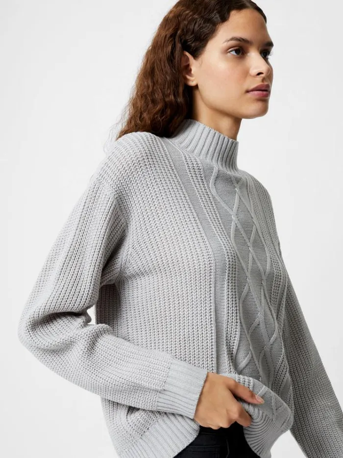 French Connection Jumpers and Cardigans Premium Placement Cable Knit Jumper Lgt Grey 8211 Woman French Connection Jumpers and Cardigans Premium Placement Cable Knit Jumper Lgt Grey 8211 Woman