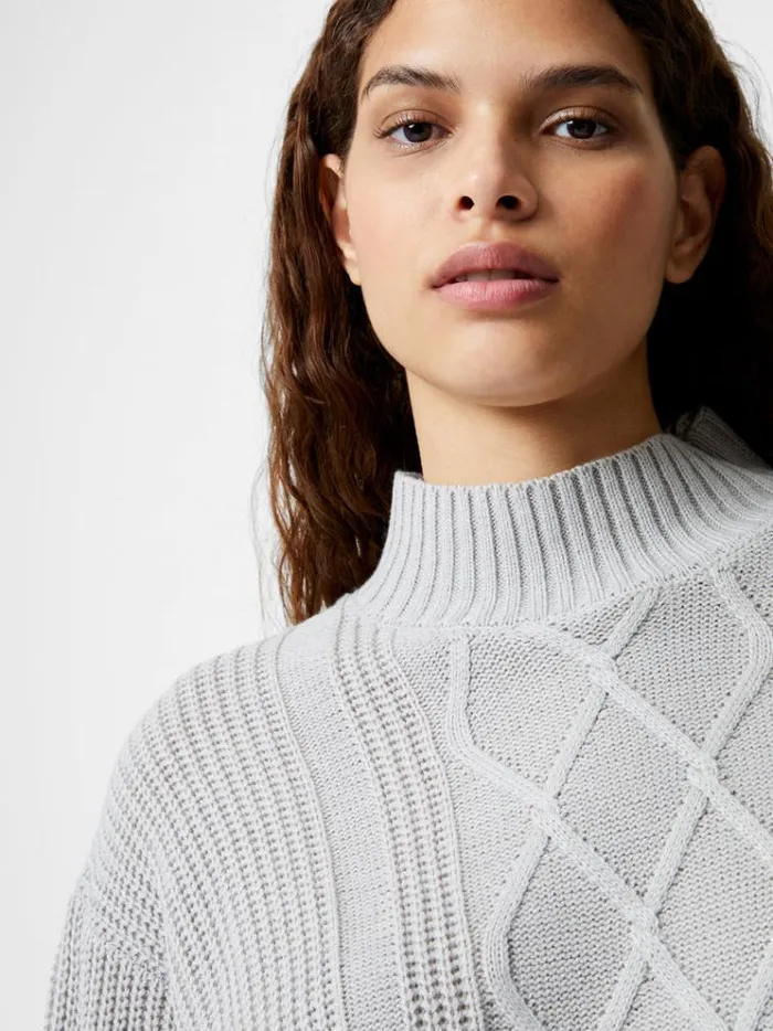 French Connection Jumpers and Cardigans Premium Placement Cable Knit Jumper Lgt Grey 8211 Woman