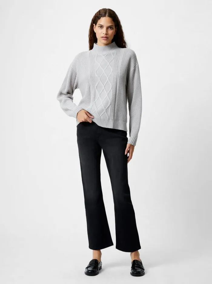 French Connection Jumpers and Cardigans Premium Placement Cable Knit Jumper Lgt Grey 8211 Woman