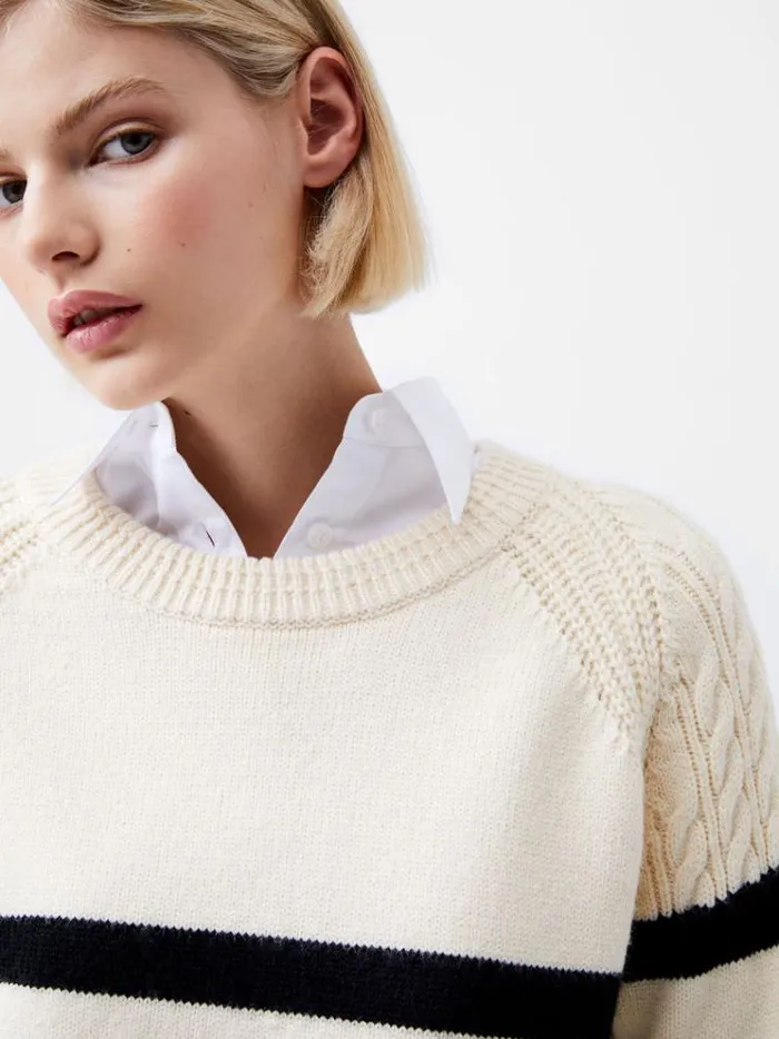 French Connection Jumpers and Cardigans Quinley Stripe Jumper Classic Creamblacko 8211 Woman