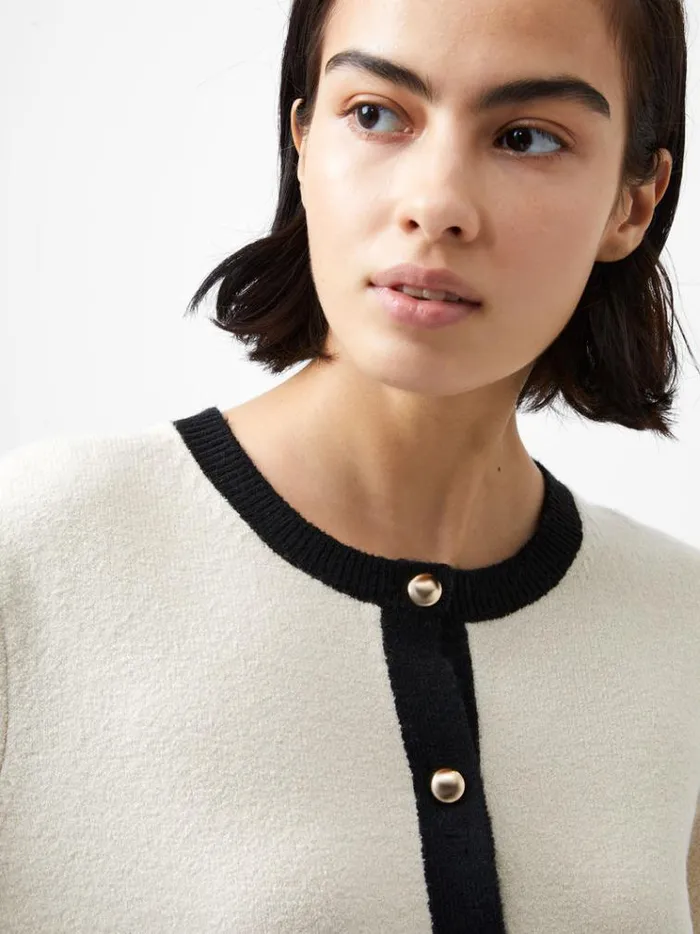 French Connection Jumpers and Cardigans Vhari Recycled Contrast Cardigan Classic Creamblack 8211 Woman