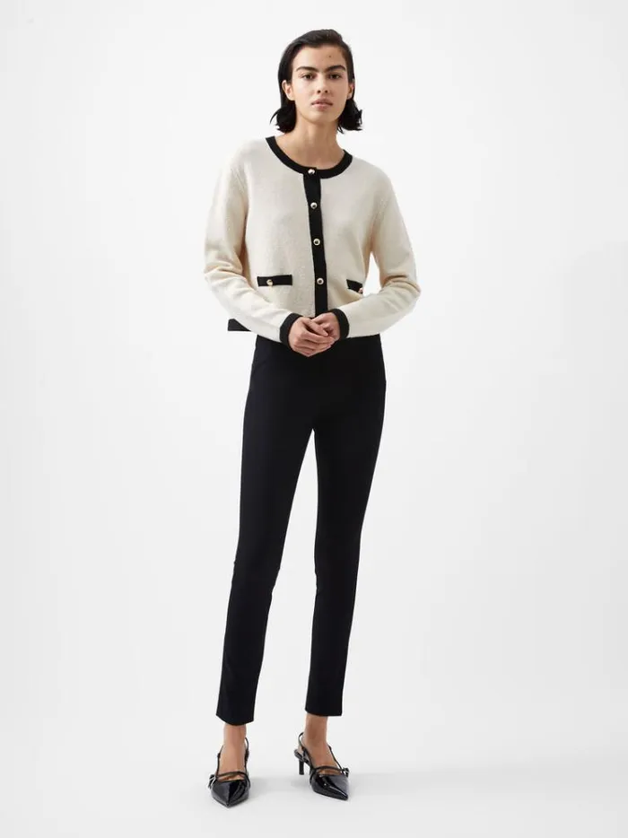 French Connection Jumpers and Cardigans Vhari Recycled Contrast Cardigan Classic Creamblack 8211 Woman