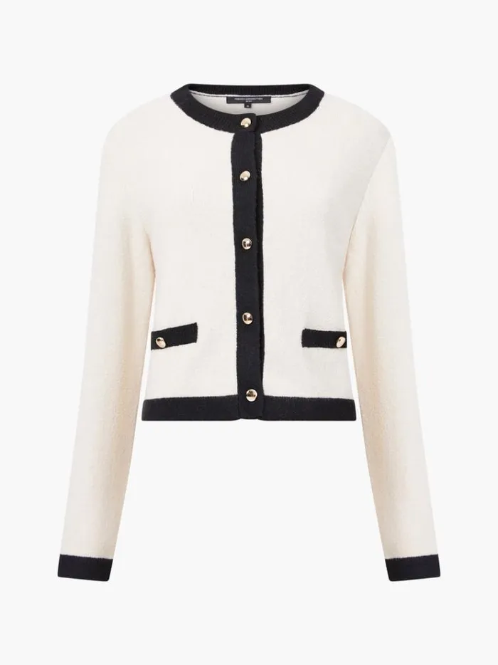 French Connection Jumpers and Cardigans Vhari Recycled Contrast Cardigan Classic Creamblack 8211 Woman