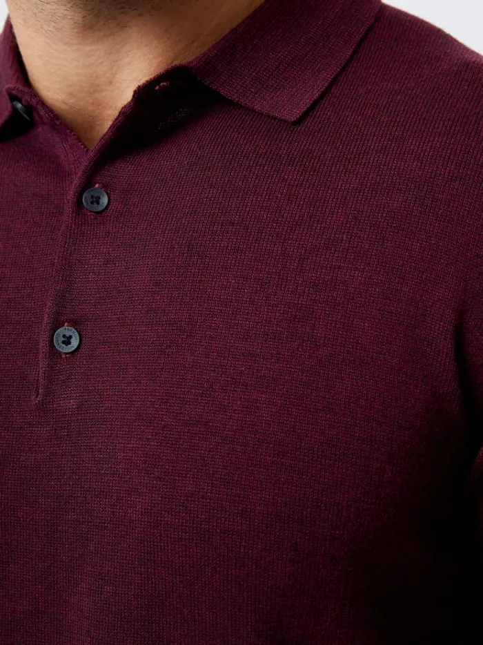 French Connection Knitwear 3 Button Knit Polo Shirt Burgandy Red 8211 Man