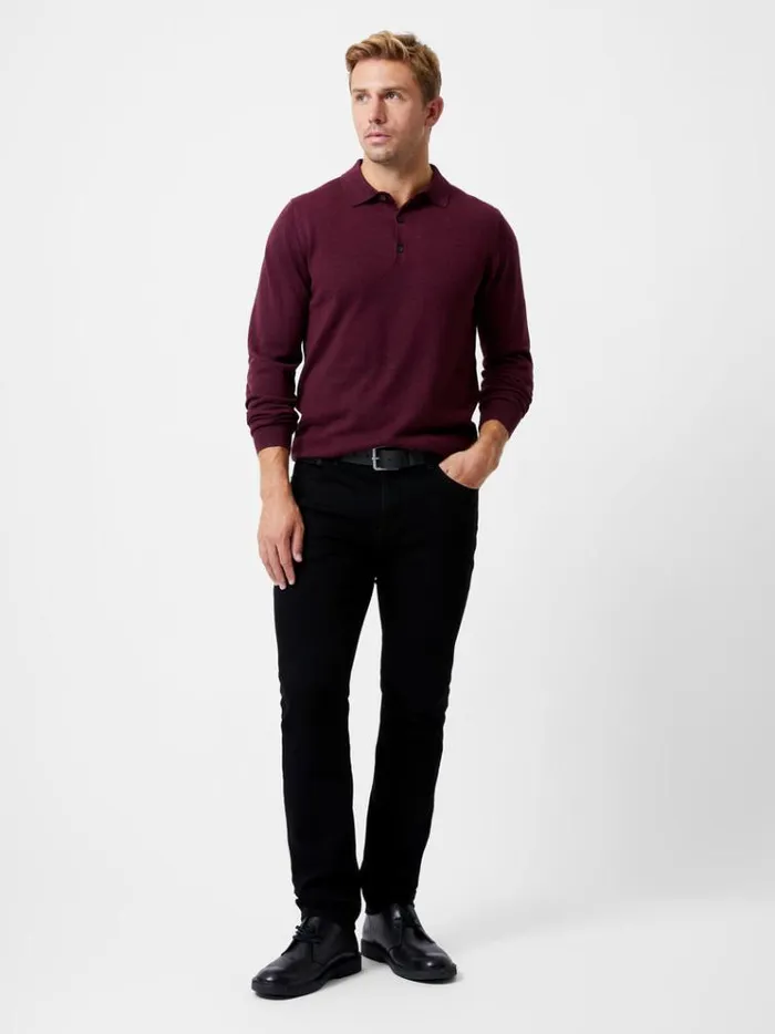 French Connection Knitwear 3 Button Knit Polo Shirt Burgandy Red 8211 Man