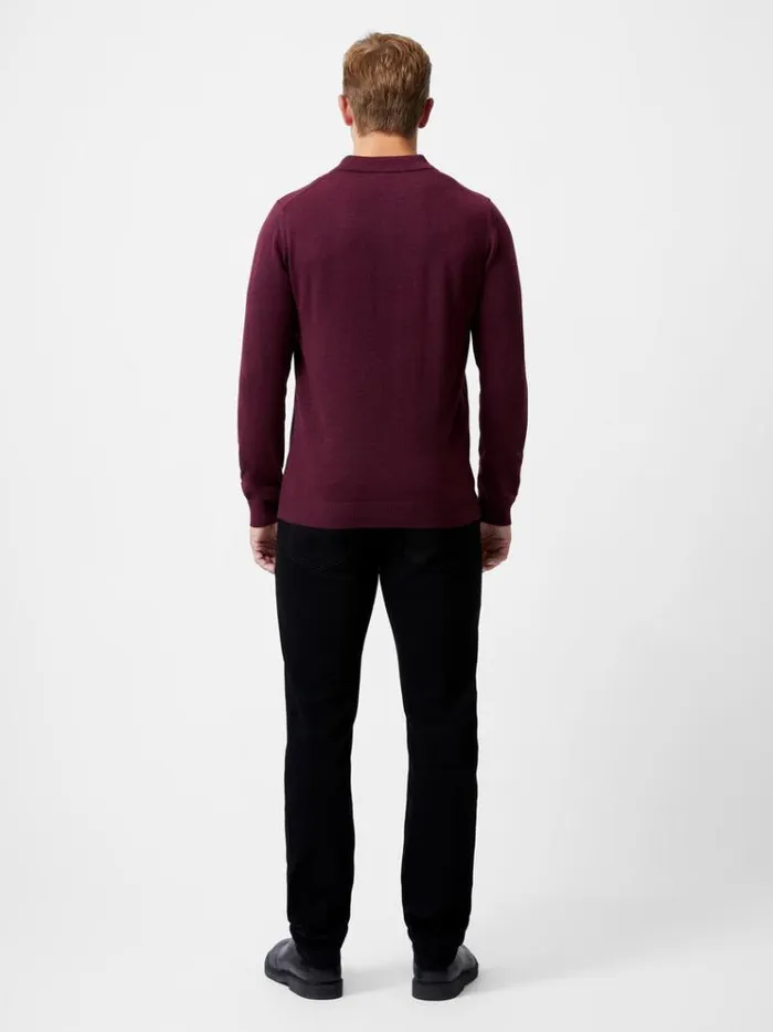 French Connection Knitwear 3 Button Knit Polo Shirt Burgandy Red 8211 Man