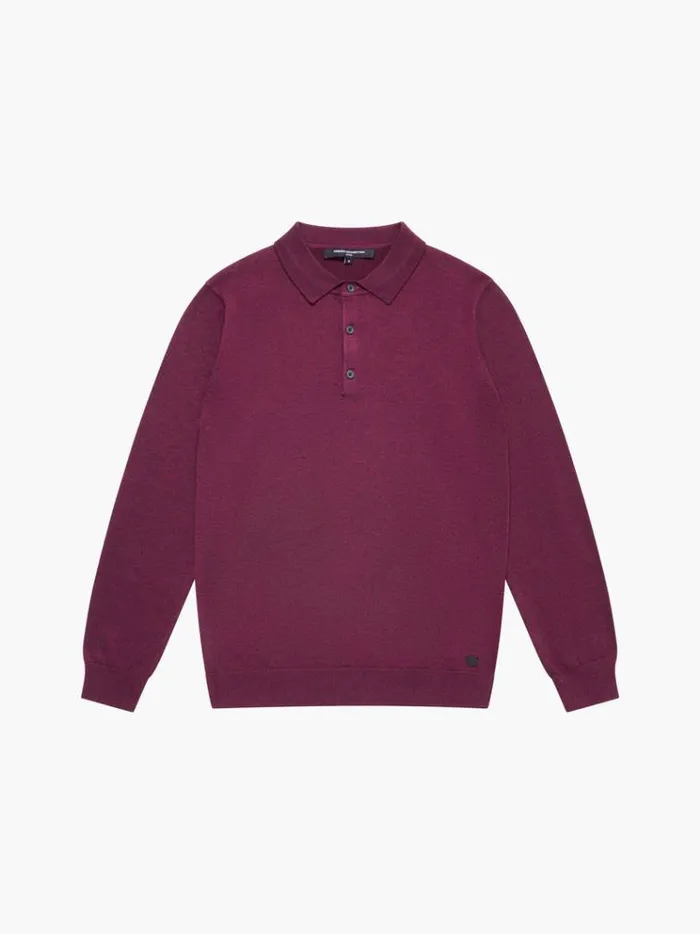 French Connection Knitwear 3 Button Knit Polo Shirt Burgandy Red 8211 Man