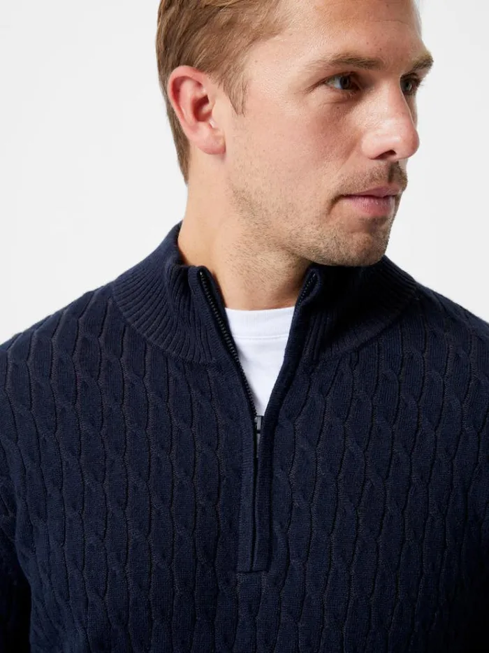 French Connection Knitwear Cable Knit Half Zip Jumper Blackgrey 8211 Man