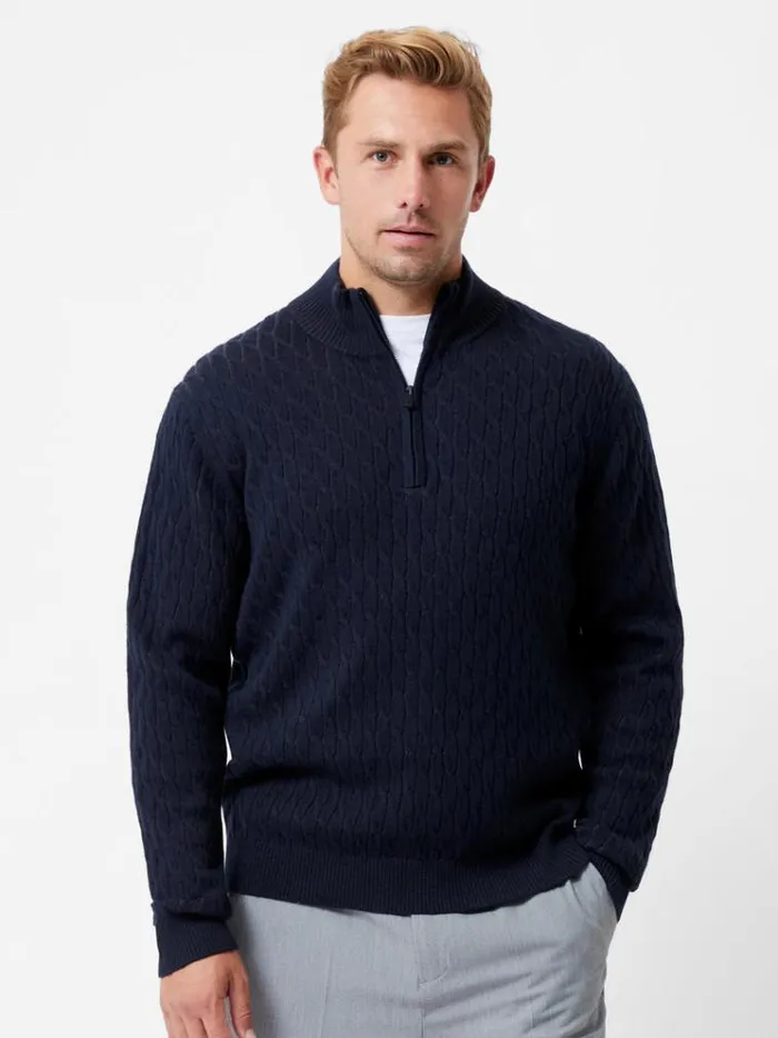 French Connection Knitwear Cable Knit Half Zip Jumper Blackgrey 8211 Man