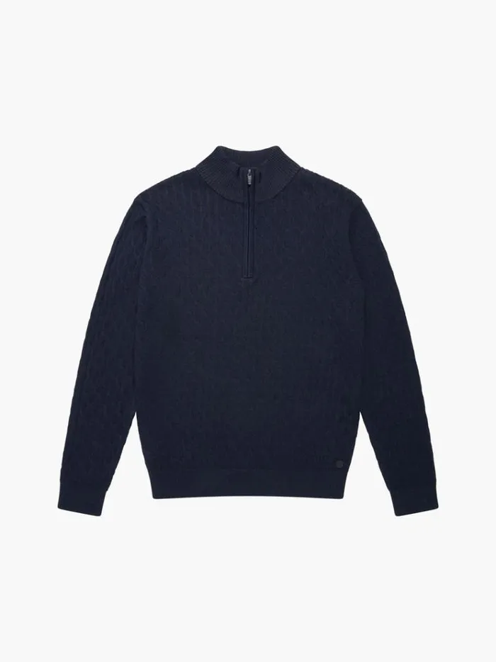 French Connection Knitwear Cable Knit Half Zip Jumper Blackgrey 8211 Man