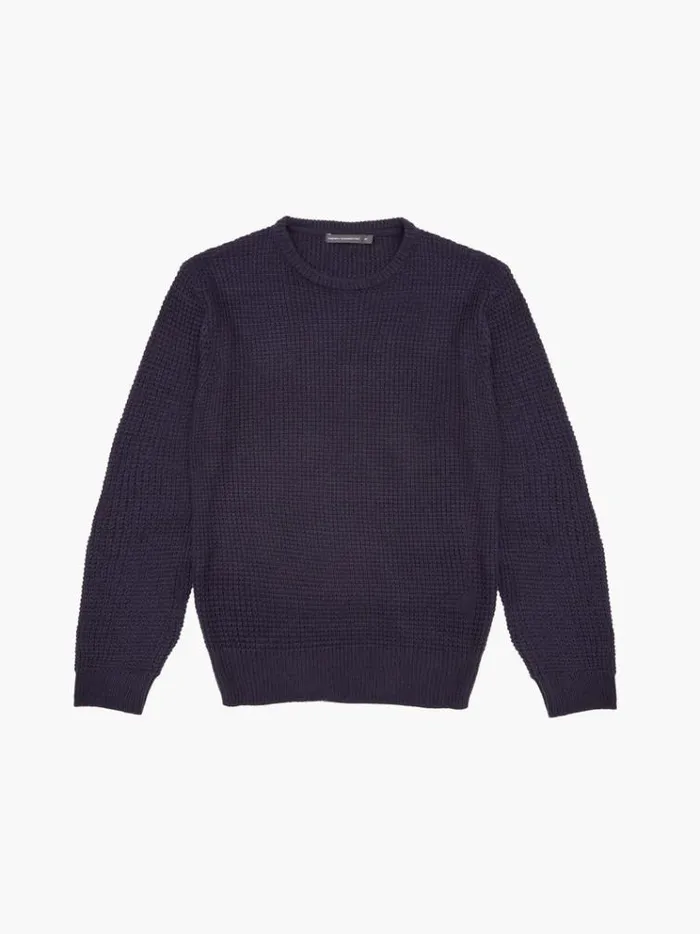 French Connection Knitwear Crew Neck Waffle Knit Jumper Marine 8211 Man