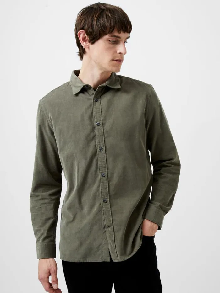 French Connection Shirts Baby Corduroy Shirt Olive 8211 Man