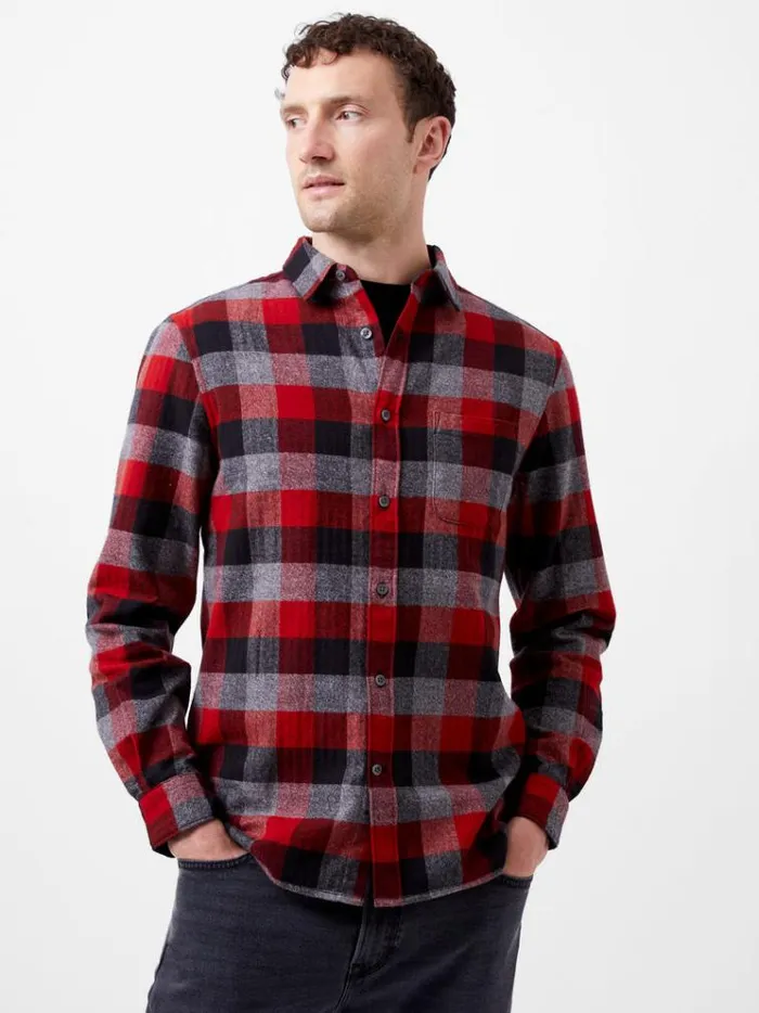 French Connection Shirts Brushed Flannel Check Shirt Burgundy Red 8211 Man