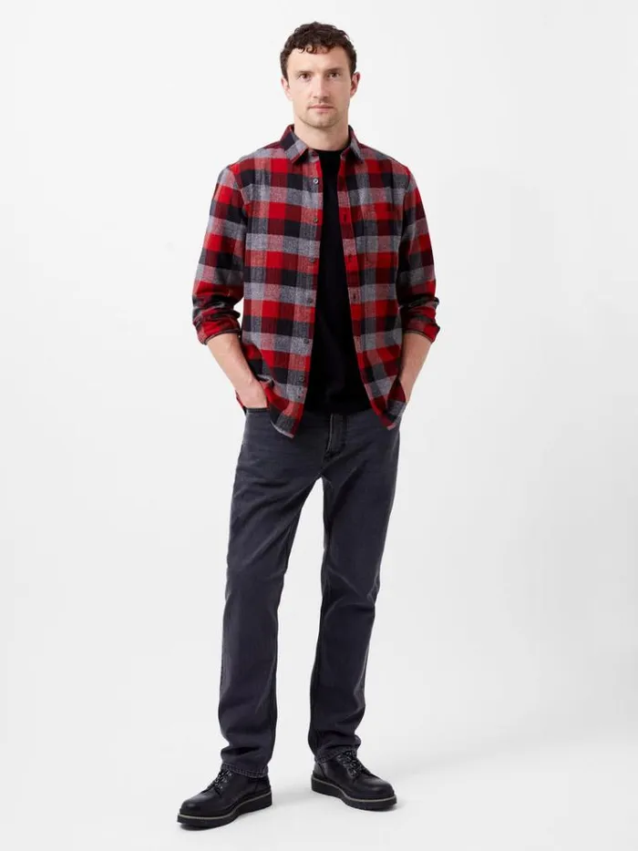 French Connection Shirts Brushed Flannel Check Shirt Burgundy Red 8211 Man