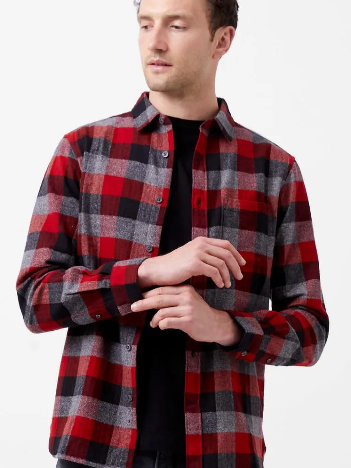 French Connection Shirts Brushed Flannel Check Shirt Burgundy Red 8211 Man