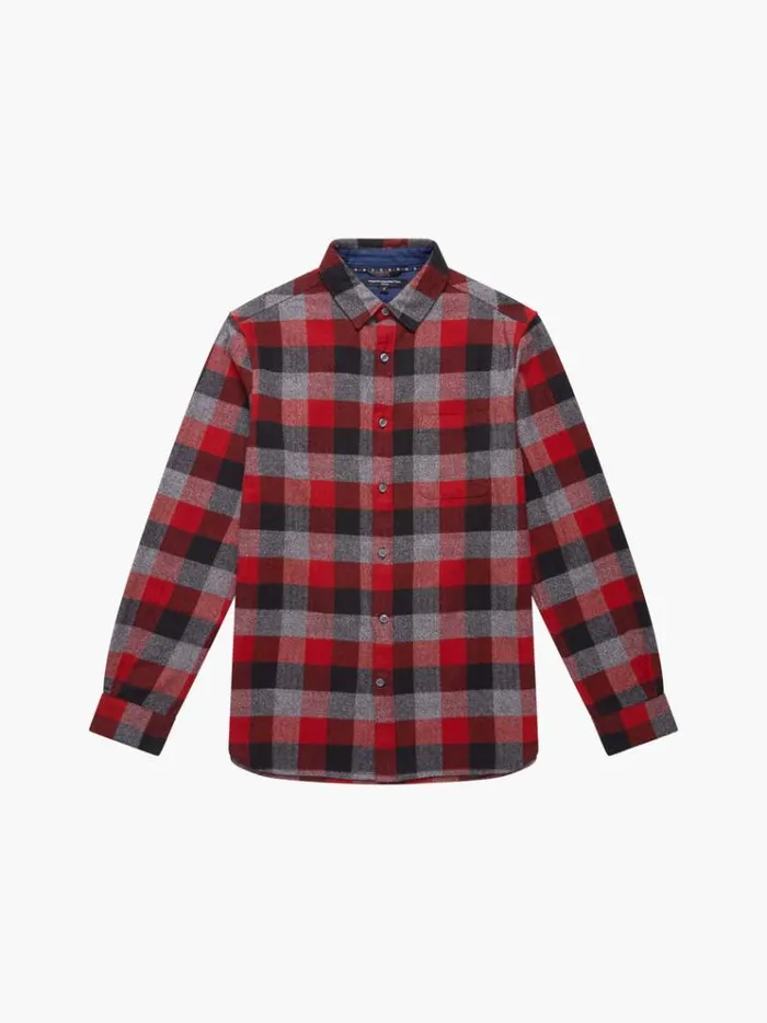French Connection Shirts Brushed Flannel Check Shirt Burgundy Red 8211 Man