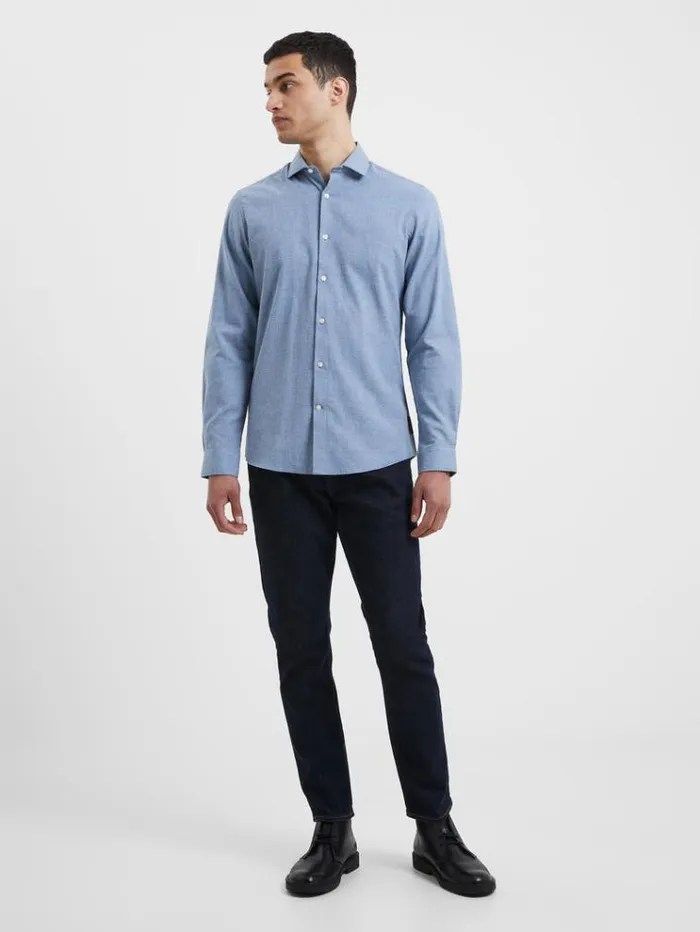 French Connection Shirts Brushed Melange Long Sleeve Shirt Light Blue 8211 Man