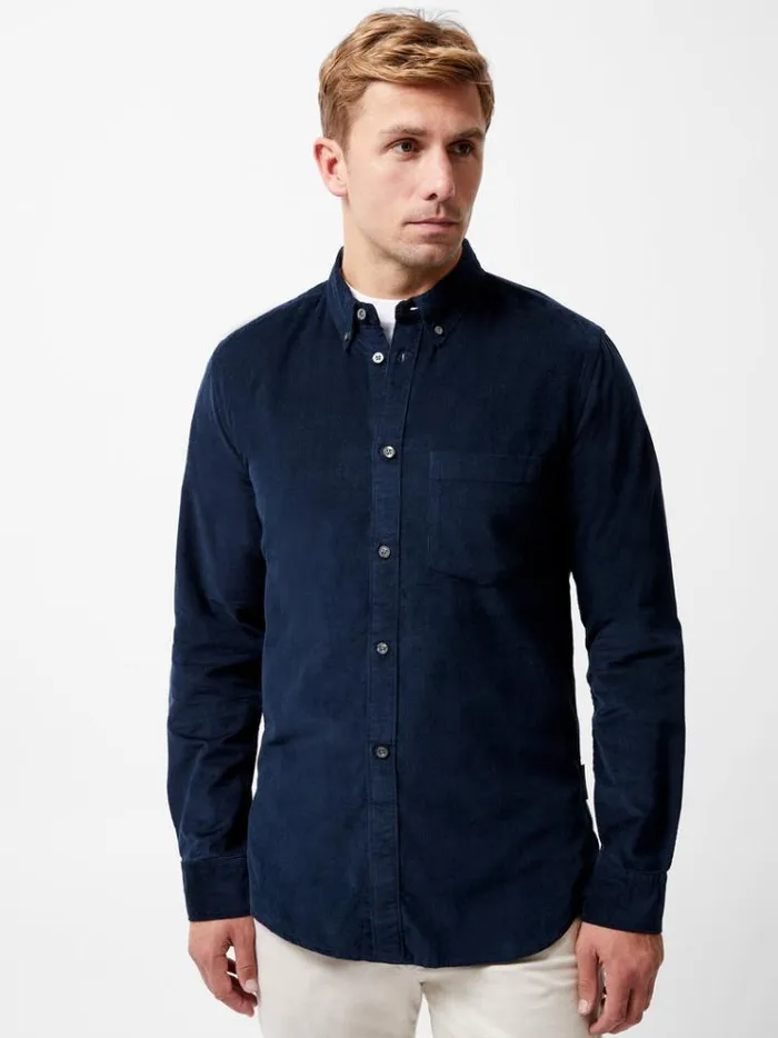 French Connection Shirts Cord Long Sleeve Shirt Marine 8211 Man