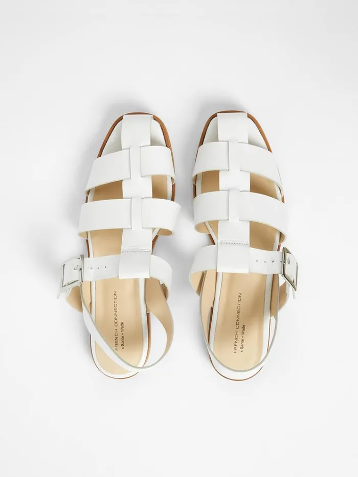 French Connection Shoes SW X Luisa Fisherman Caged Sandals White 8211 Woman