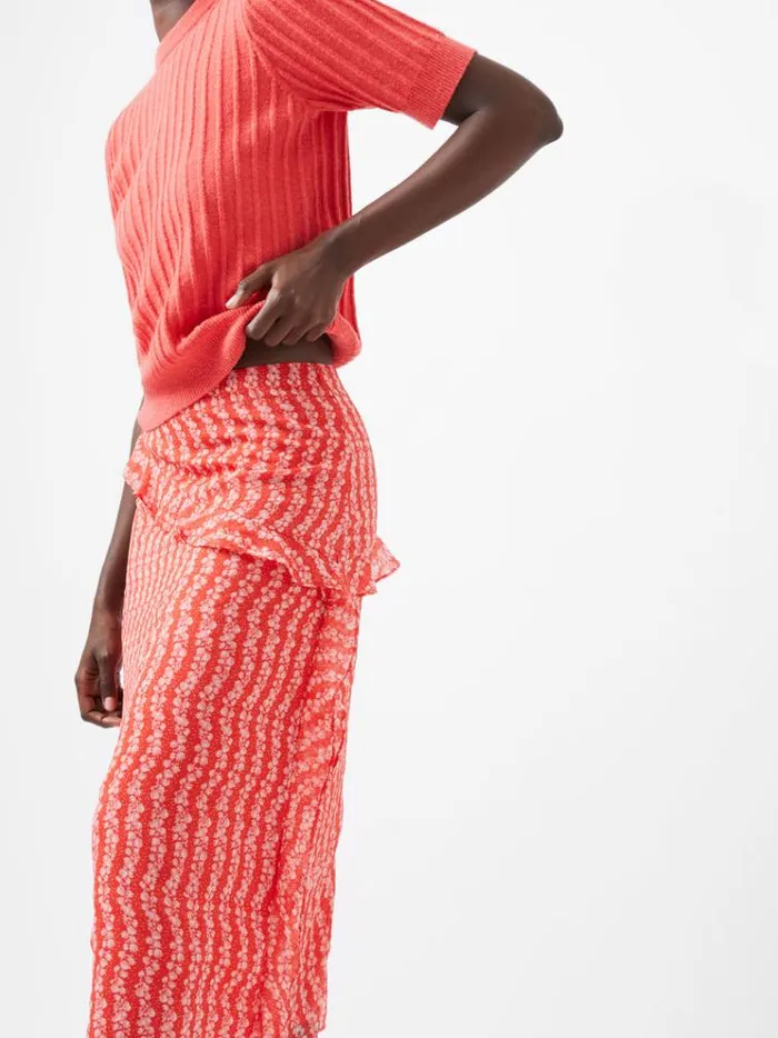 French Connection Skirts and Shorts Frances Recycled Crinkle Ruffle Midi Skirt Cayenne Redwhite 8211 Woman