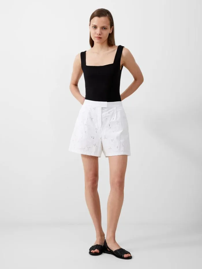 French Connection Skirts and Shorts Rhodes Cotton Embroidered Shorts Linen White 8211 Woman