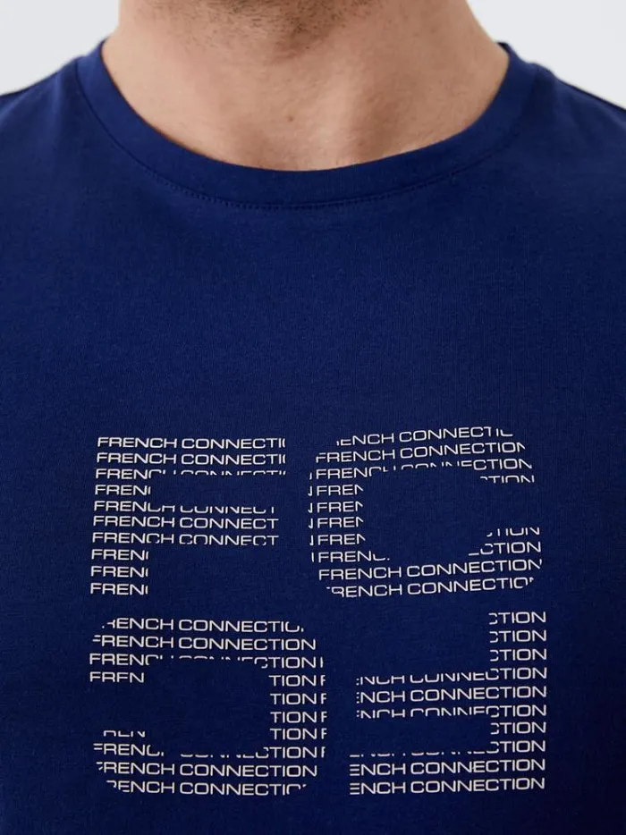 French Connection TShirts and Polo Shirts Mirror Repeat Logo Organic Graphic TShirt Navy 8211 Man