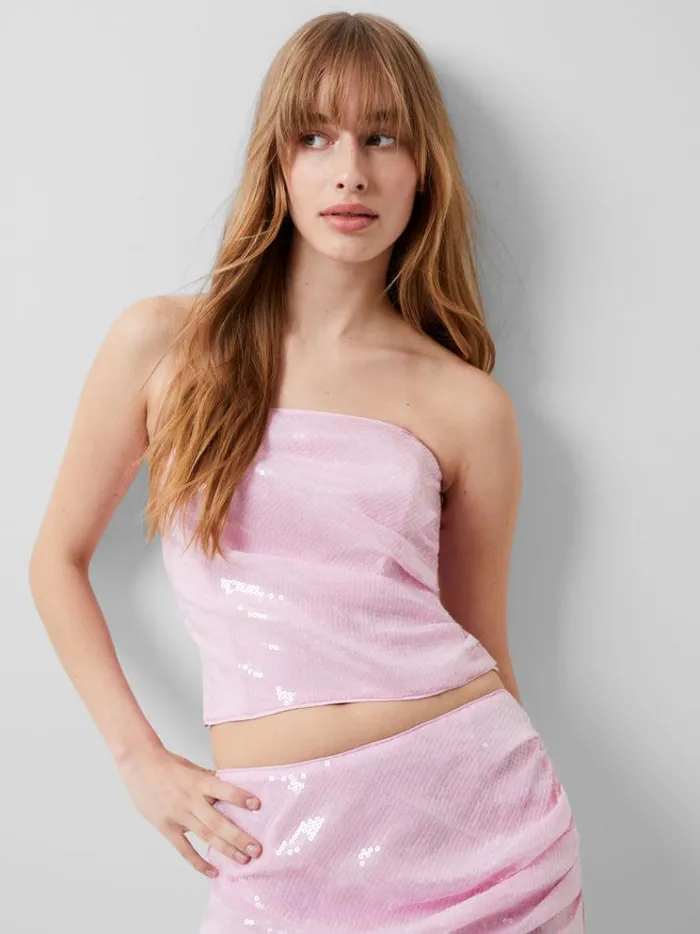 French Connection Tops Anisha Sequin Top Strawberry Shake 8211 Woman
