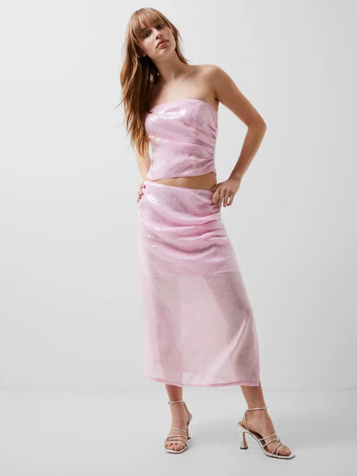 French Connection Tops Anisha Sequin Top Strawberry Shake 8211 Woman