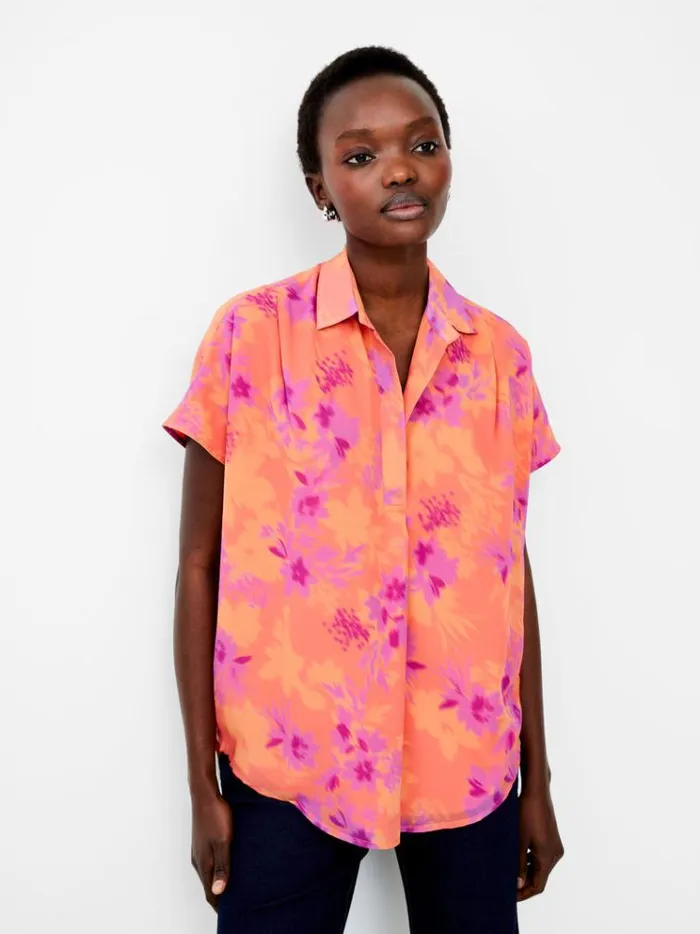 French Connection Tops Arla Recycled Georgette Popover Shirt Coral 8211 Woman