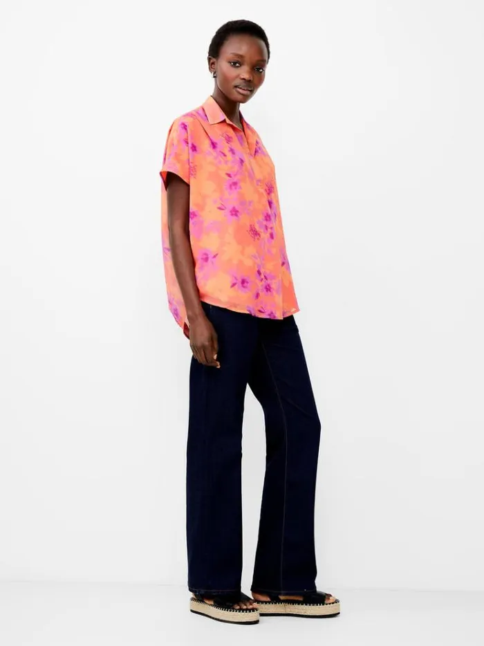 French Connection Tops Arla Recycled Georgette Popover Shirt Coral 8211 Woman