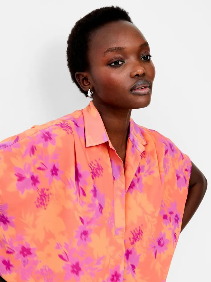 French Connection Tops Arla Recycled Georgette Popover Shirt Coral 8211 Woman