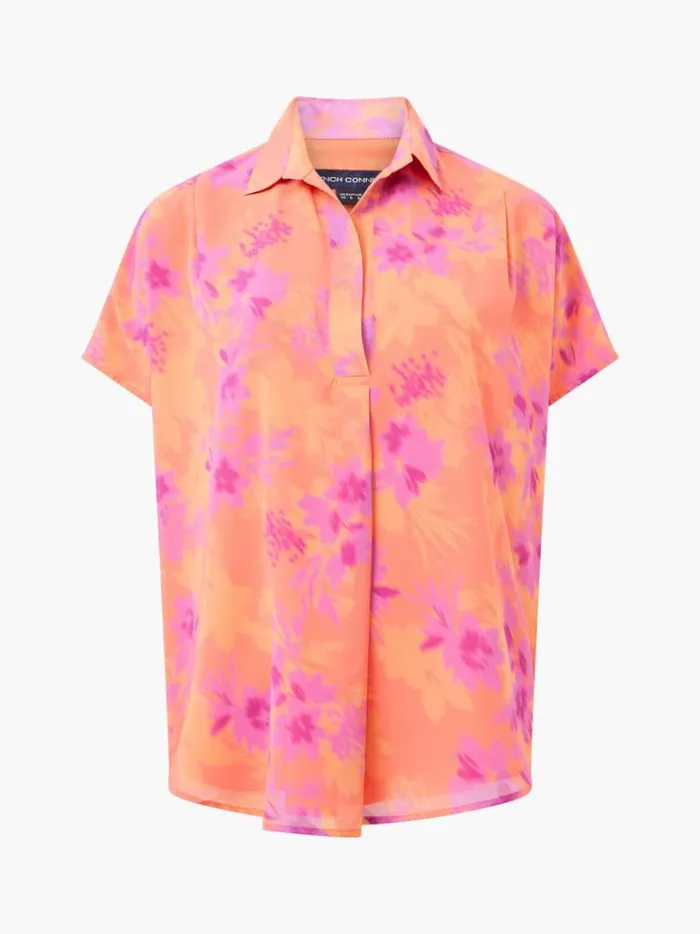 French Connection Tops Arla Recycled Georgette Popover Shirt Coral 8211 Woman