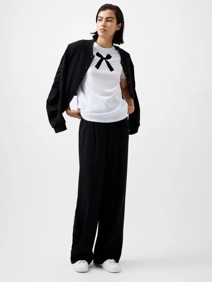 French Connection Tops Bow Graphic TShirt Linen White 8211 Woman