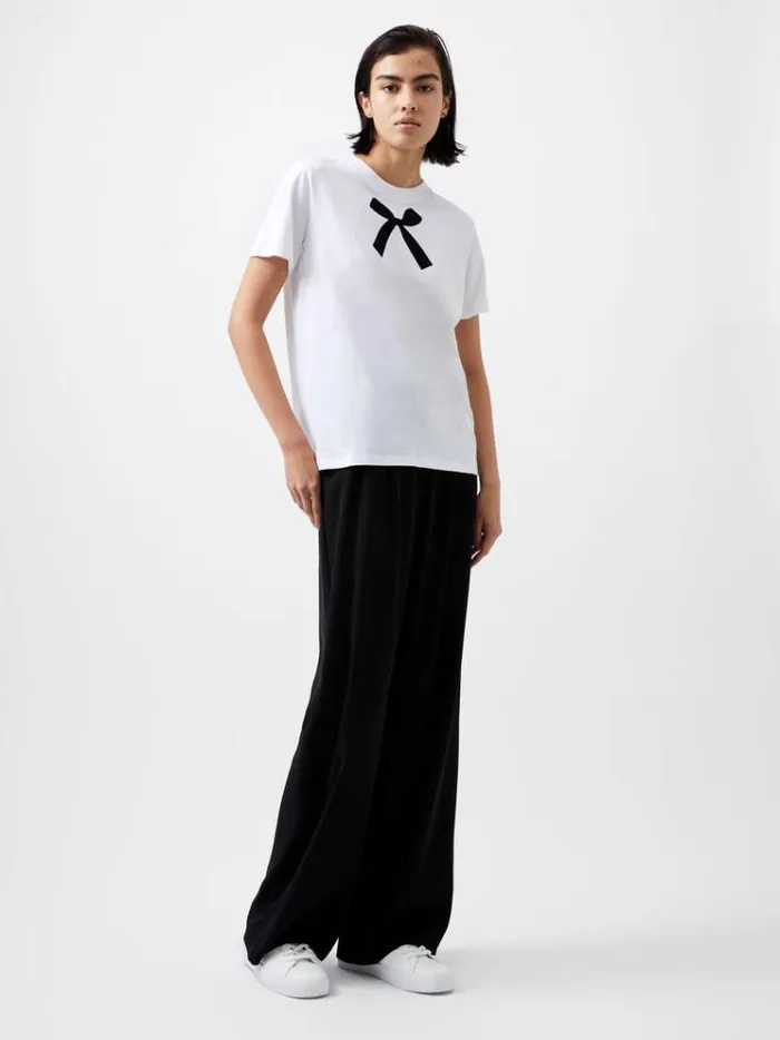 French Connection Tops Bow Graphic TShirt Linen White 8211 Woman