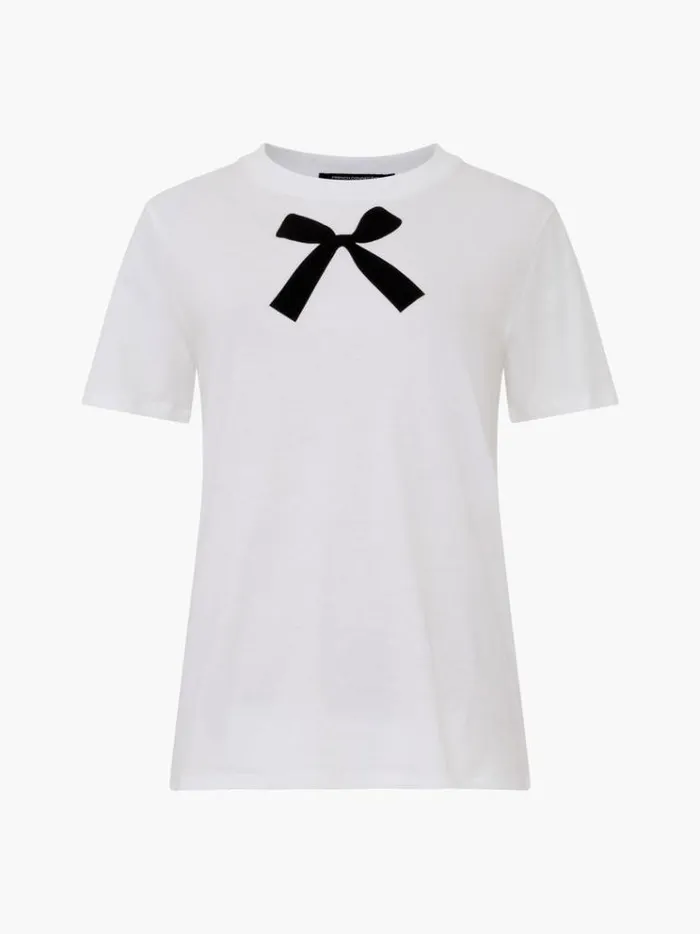 French Connection Tops Bow Graphic TShirt Linen White 8211 Woman