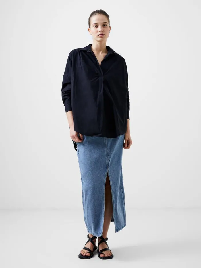 French Connection Tops Broderie Mix Long Sleeve Popover Shirt Black 8211 Woman French Connection Tops Broderie Mix Long Sleeve Popover Shirt Black 8211 Woman