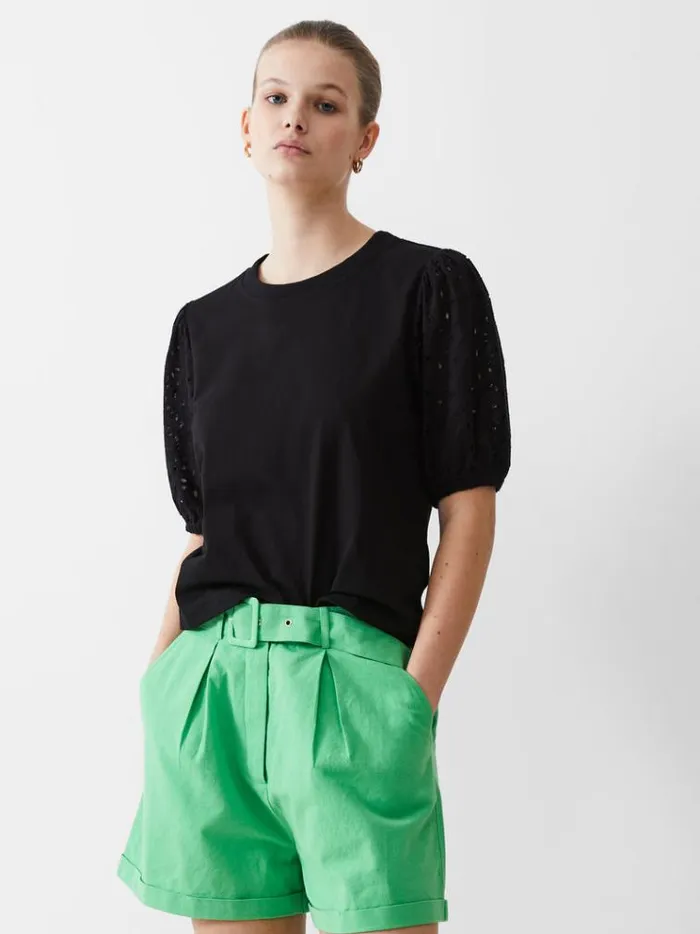 French Connection Tops Broderie Sleeve Top Black 8211 Woman