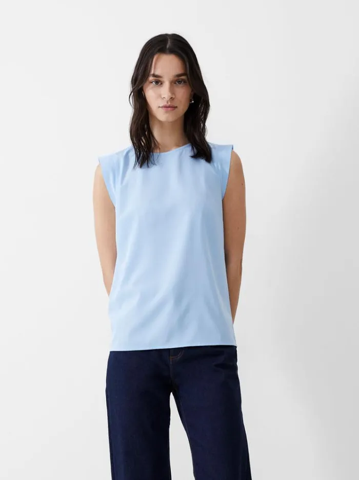 French Connection Tops Cap Sleeve Crepe Light Tank Top Placid Blue 8211 Woman