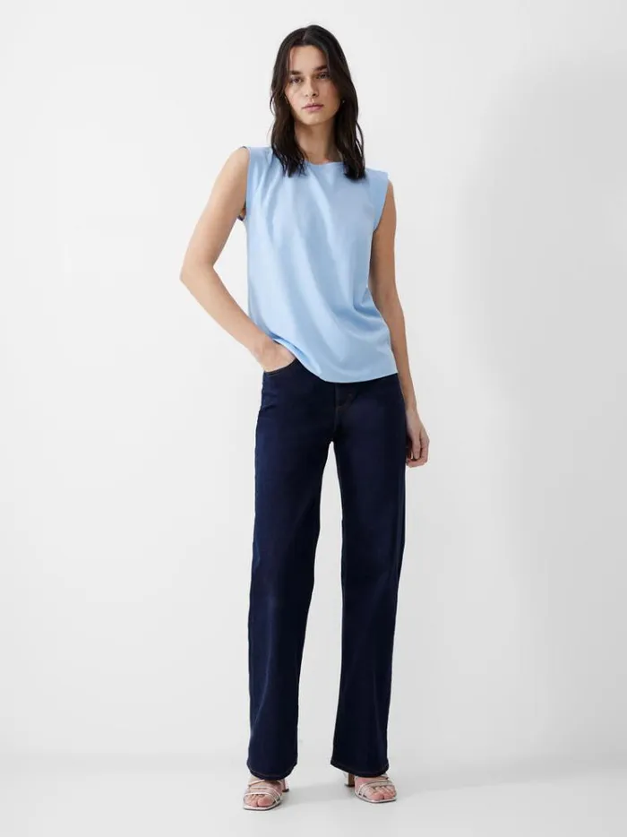 French Connection Tops Cap Sleeve Crepe Light Tank Top Placid Blue 8211 Woman