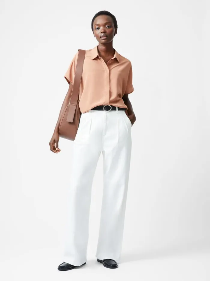French Connection Tops Caprina Recycled Crepe Short Sleeve Button Shirt Mocha Mousse 8211 Woman French Connection Tops Caprina Recycled Crepe Short Sleeve Button Shirt Mocha Mousse 8211 Woman