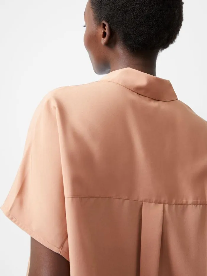 French Connection Tops Caprina Recycled Crepe Short Sleeve Button Shirt Mocha Mousse 8211 Woman