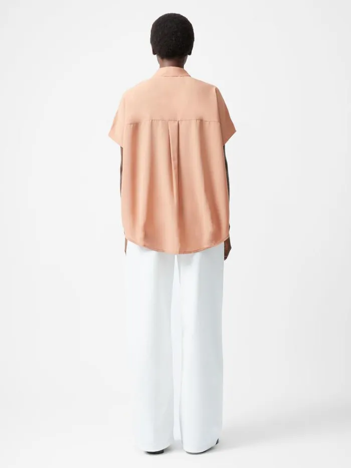 French Connection Tops Caprina Recycled Crepe Short Sleeve Button Shirt Mocha Mousse 8211 Woman