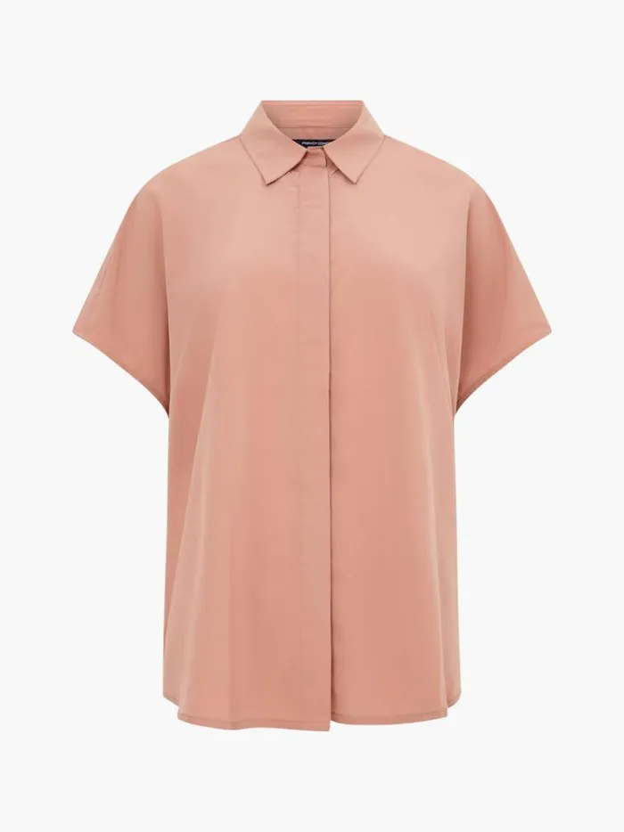 French Connection Tops Caprina Recycled Crepe Short Sleeve Button Shirt Mocha Mousse 8211 Woman