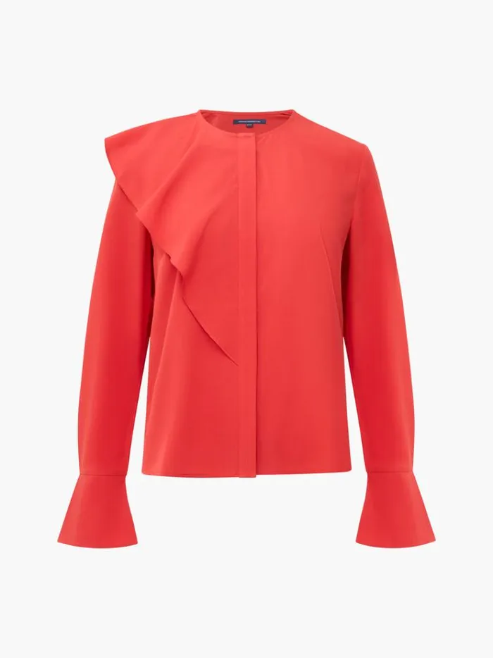 French Connection Tops Crepe Light Recycled Asymmetric Frill Shirt Warm Red 8211 Woman