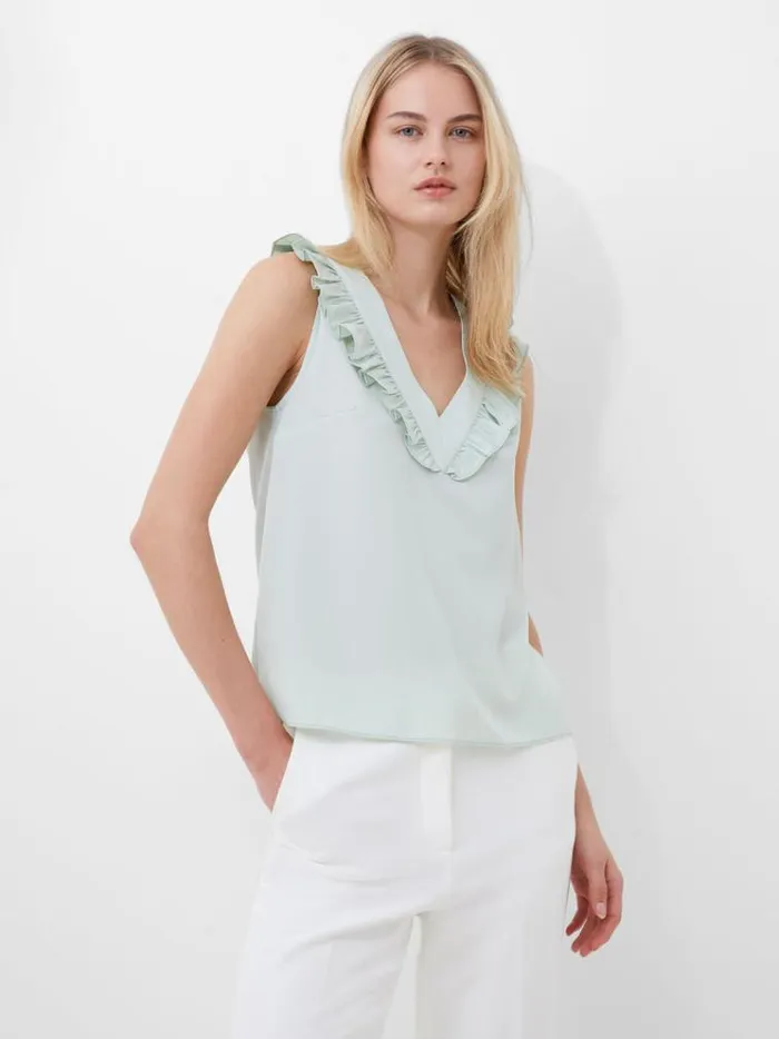 French Connection Tops Crepe Light Ruffle Top Subtle Green 8211 Woman