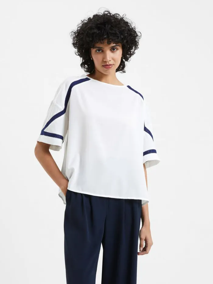 French Connection Tops Crepe Recycled Light Embroidered Top Winter White 8211 Woman French Connection Tops Crepe Recycled Light Embroidered Top Winter White 8211 Woman