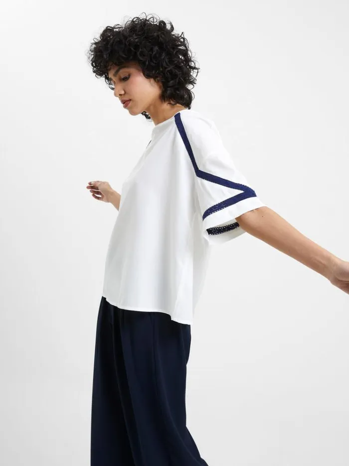 French Connection Tops Crepe Recycled Light Embroidered Top Winter White 8211 Woman
