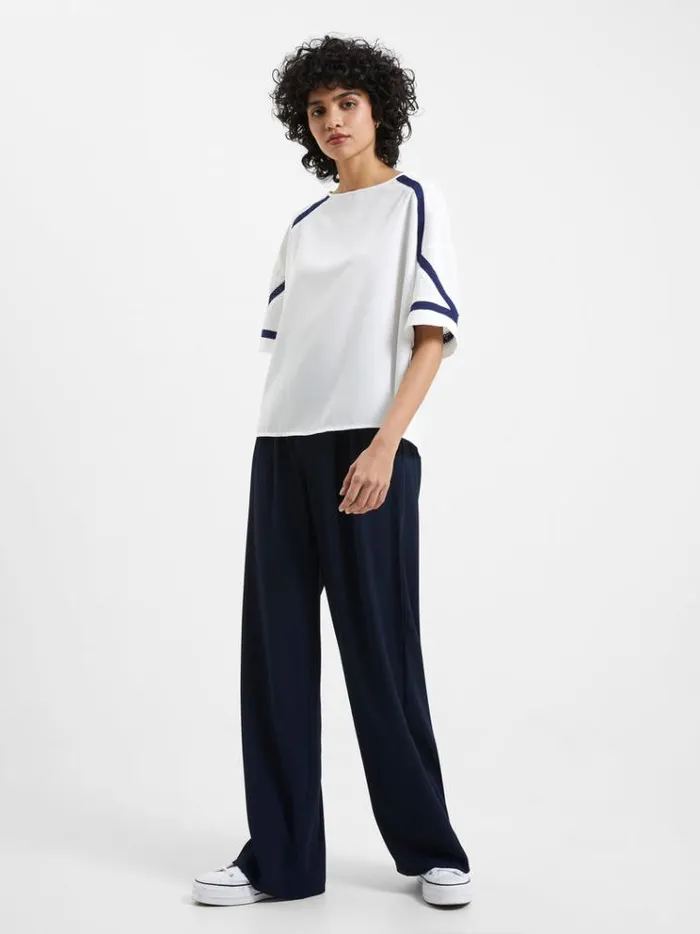 French Connection Tops Crepe Recycled Light Embroidered Top Winter White 8211 Woman