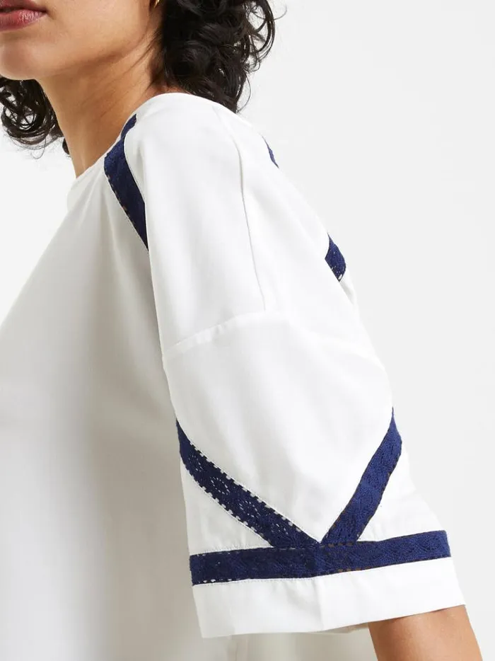 French Connection Tops Crepe Recycled Light Embroidered Top Winter White 8211 Woman